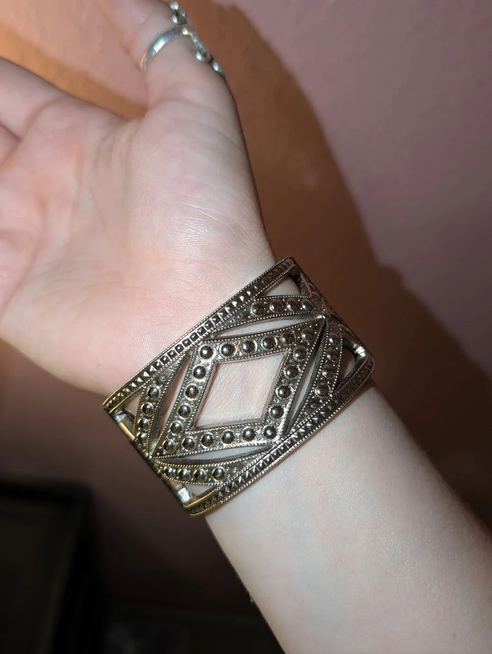 VTG Silver Black Crystal Cuff Watch